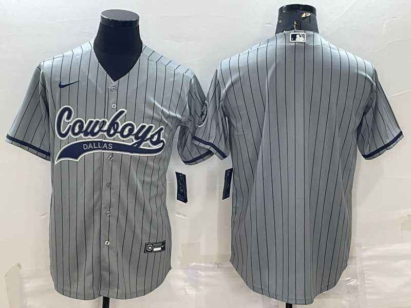 Mens Dallas Cowboys Blank Grey Pinstripe With Patch Cool Base Stitched Baseball Jersey